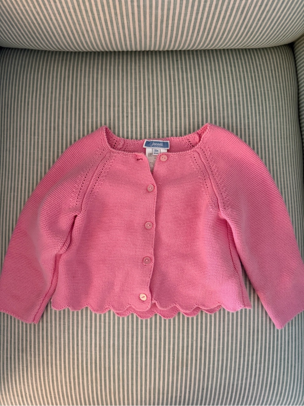 Jacadi Pink Scalloped-Edge Knit Cotton Cardigan 18M